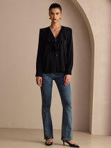 [Nero] SilkSilky-IT Long Sleeve Deep V Neck Bluse 006