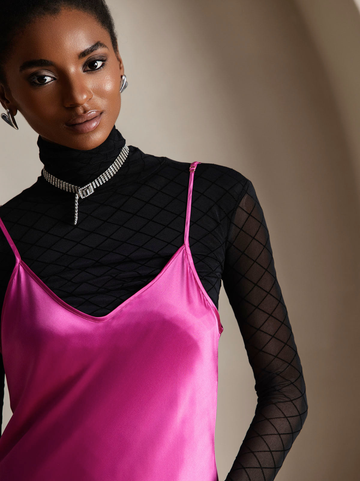 [Rosa Rossa] SilkSilky-IT Tirantes Finos Scollo a V Vestiti da donna 003