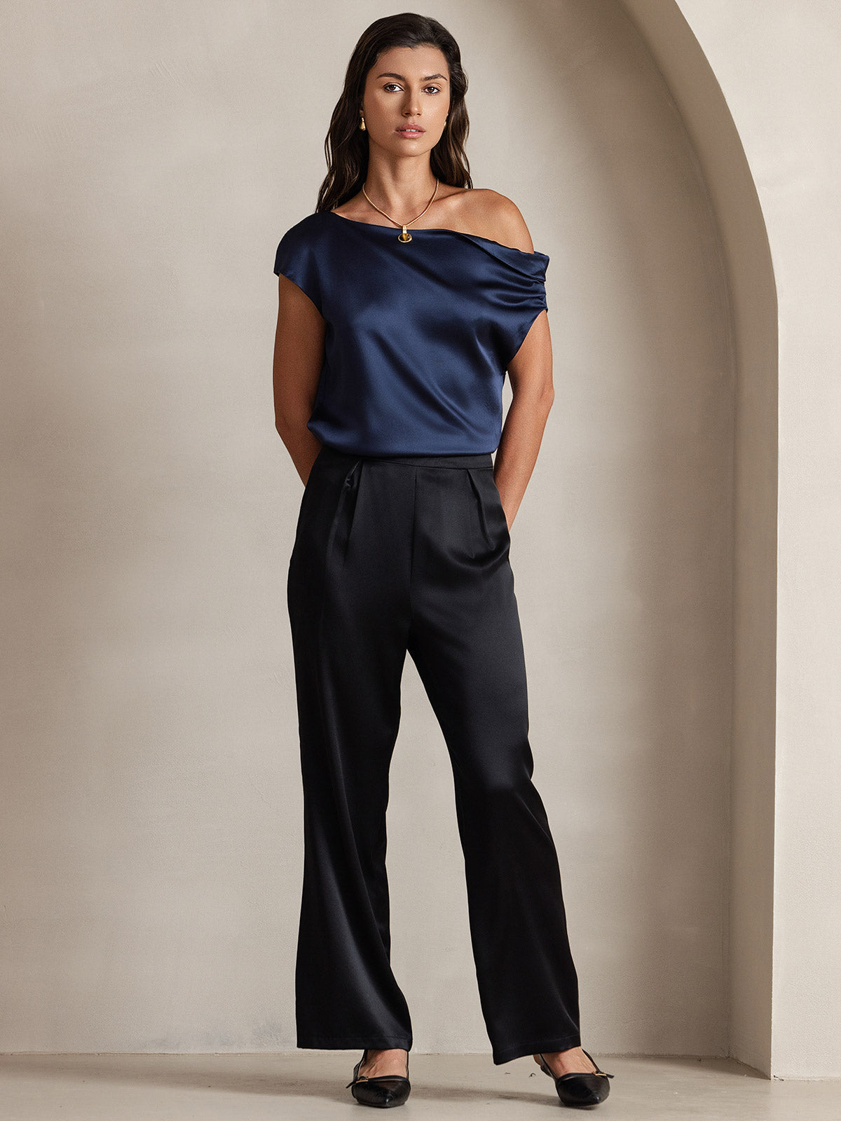 [Blu Scuro] SilkSilky-IT 19Momme Seta Womens T-Shirt 001