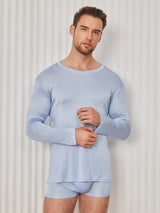 [Azzurro] SilkSilky-IT Long Sleeve Round Neck Maglietta da uomo 005