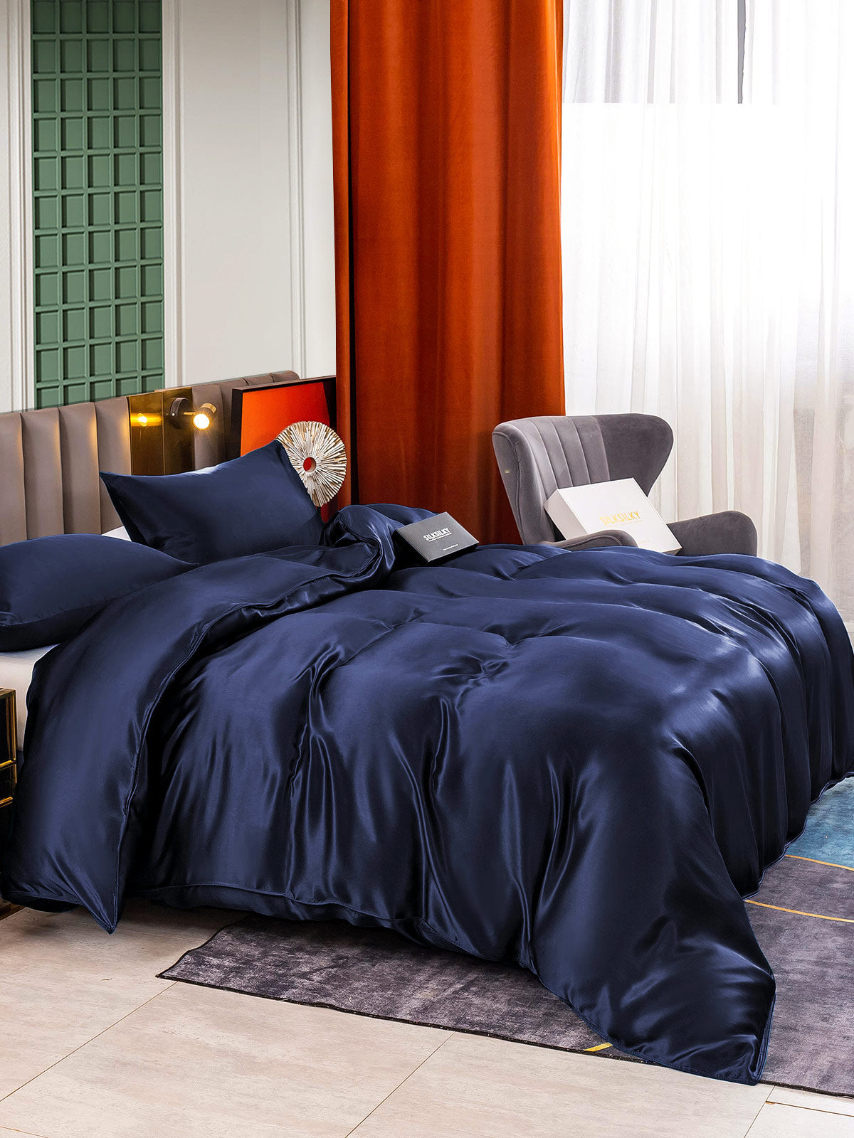 [Blu Scuro] SilkSilky-IT 25Momme Seta pura Bedding Set 003