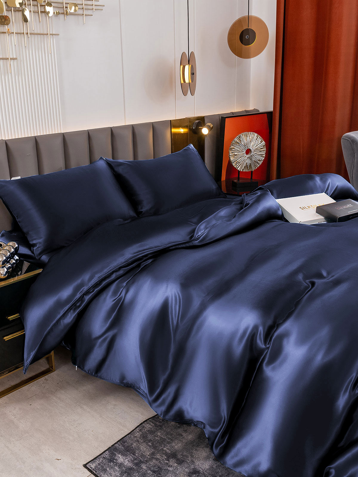 [Blu Scuro] SilkSilky-IT 19Momme Seta pura Bedding Set 006