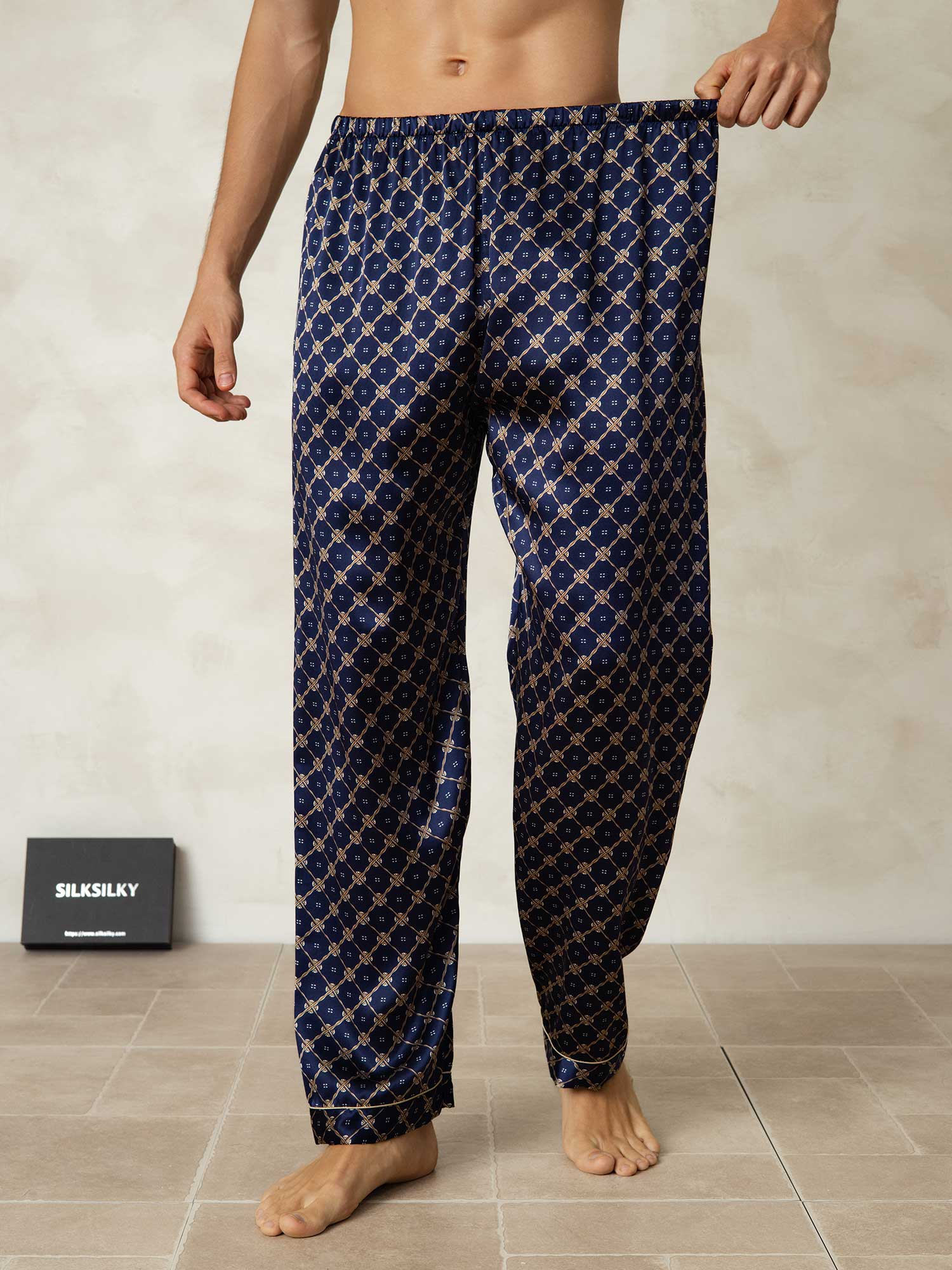 [Catena Blu Navy] SilkSilky-IT Seta pura Mens Sleep Bottoms 003