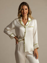[Bianco] SilkSilky-IT Long Sleeve Lapel Collar Pigiami da donna 003