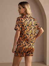 [Tigre Nera] SilkSilky-IT Short Sleeve Lapel Collar Pigiami da donna 002