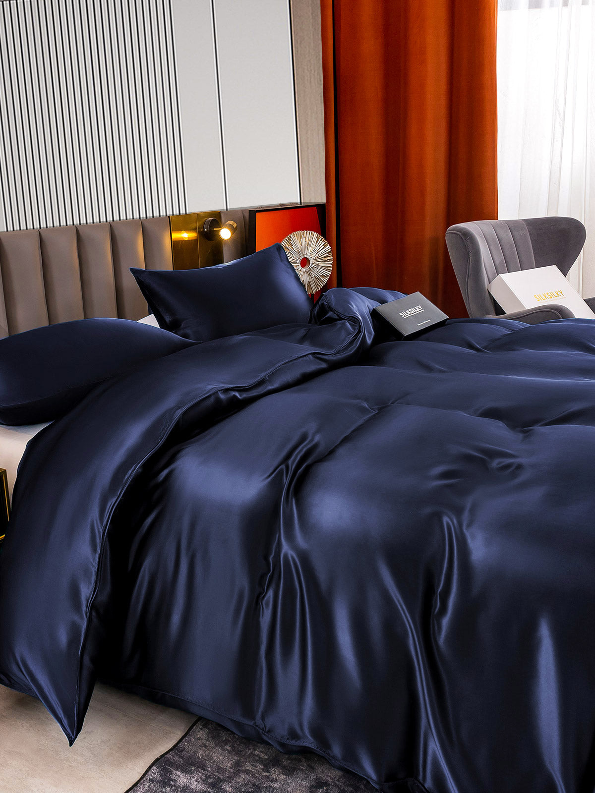 [Blu Scuro] SilkSilky-IT 22Momme Seta pura Bedding Set 005