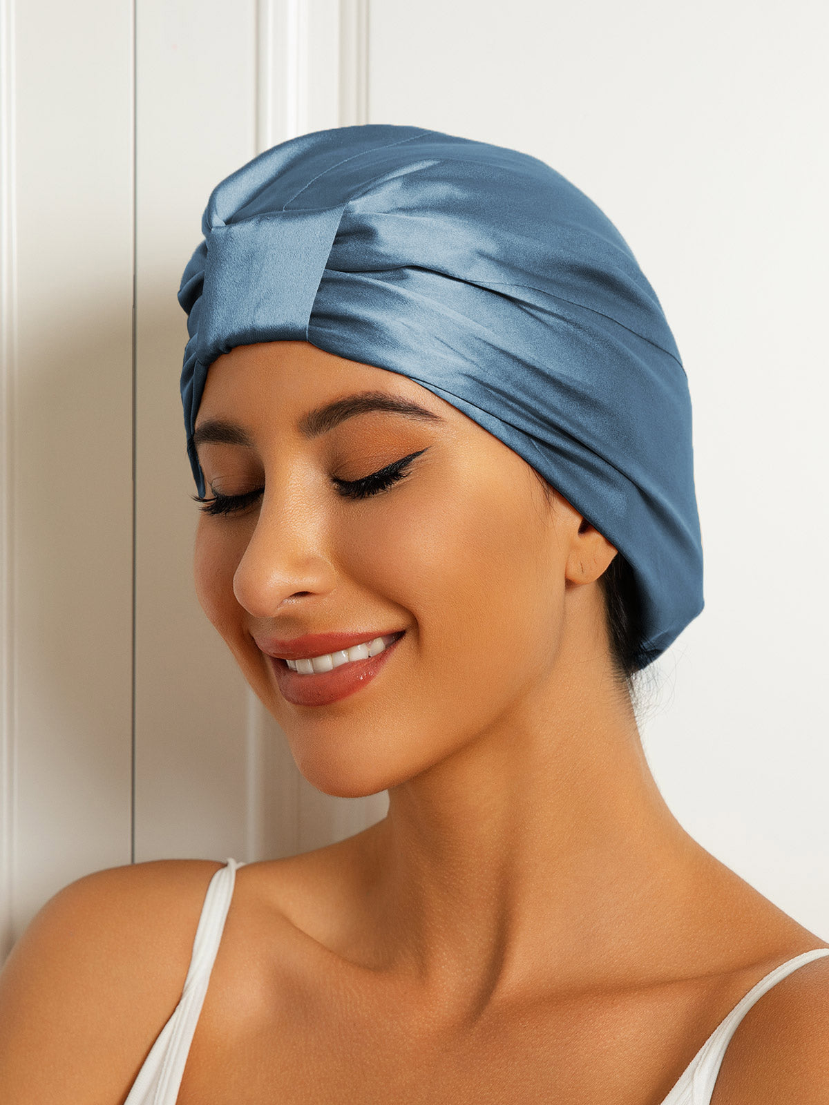 [Blu Acciaio] SilkSilky-IT Seta pura Sleep Cap 002