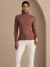 [Cameo Rose] SilkSilky-IT Long Sleeve Turtle Neck Magliette donna 004