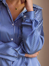 [Riga Diplomatica Blu] SilkSilky-IT Long Sleeve Lapel Collar Camicie da donna 006