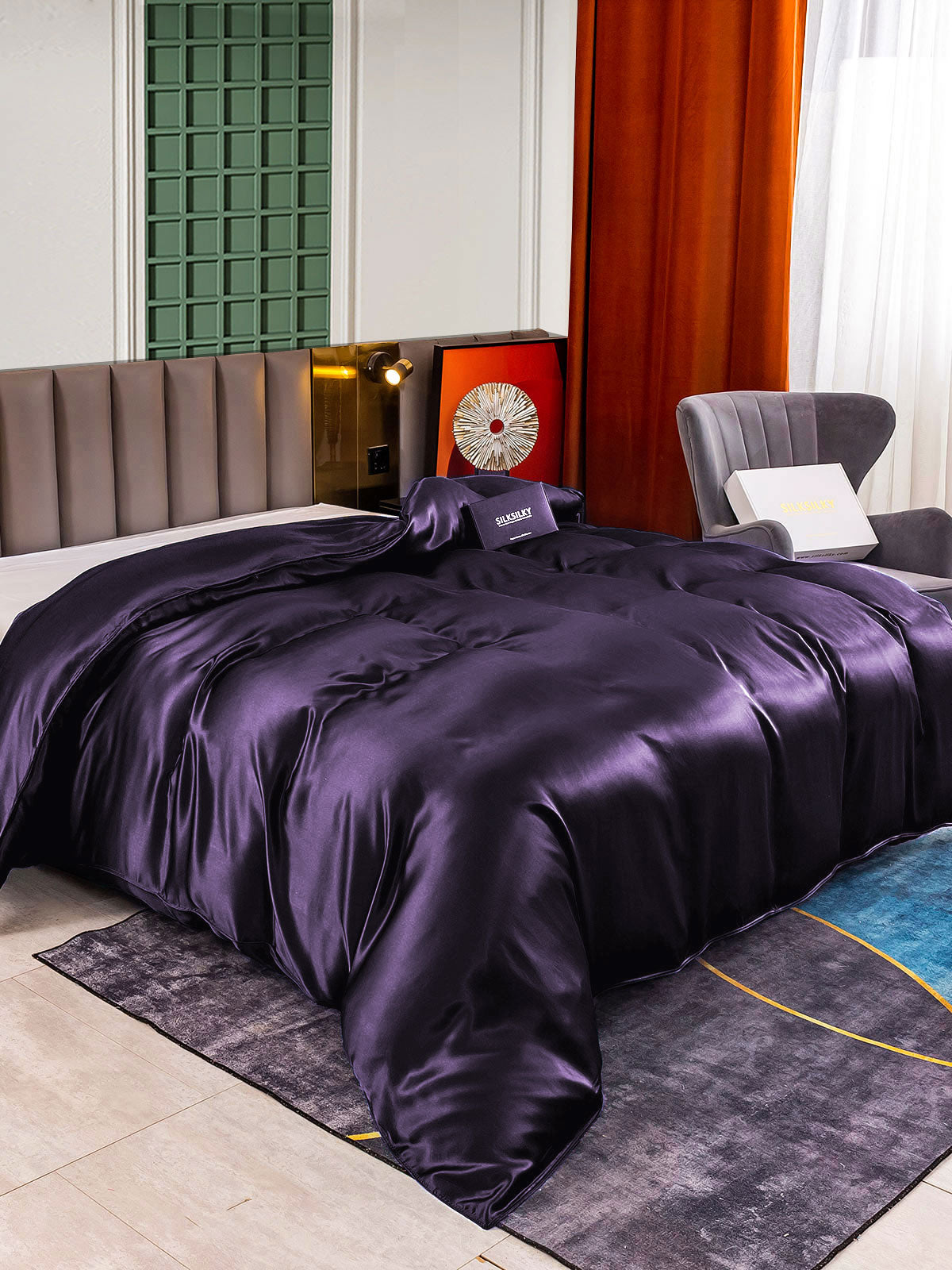 SilkSilky IT 25Momme Seta pura Duvet Cover ViolaScuro 001