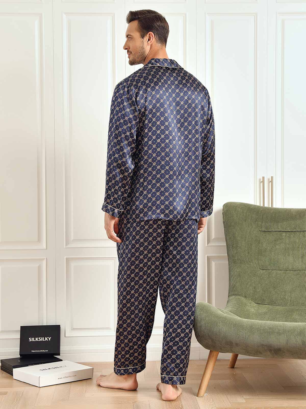 [Catena Blu Navy] SilkSilky-IT 19Momme Seta pura Mens Pajamas 003