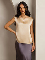 [Champagne] SilkSilky-IT Cap Sleeve Round Neck Magliette donna 001
