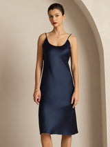 [Blu Scuro] SilkSilky-IT Sleeveless Collo a U Vestiti da donna 006