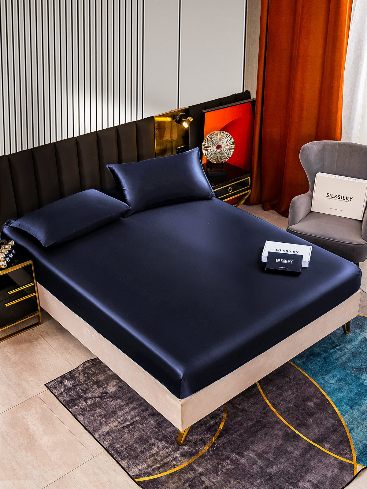 [Blu Scuro] SilkSilky-IT 22Momme Seta pura Bedding Set 002