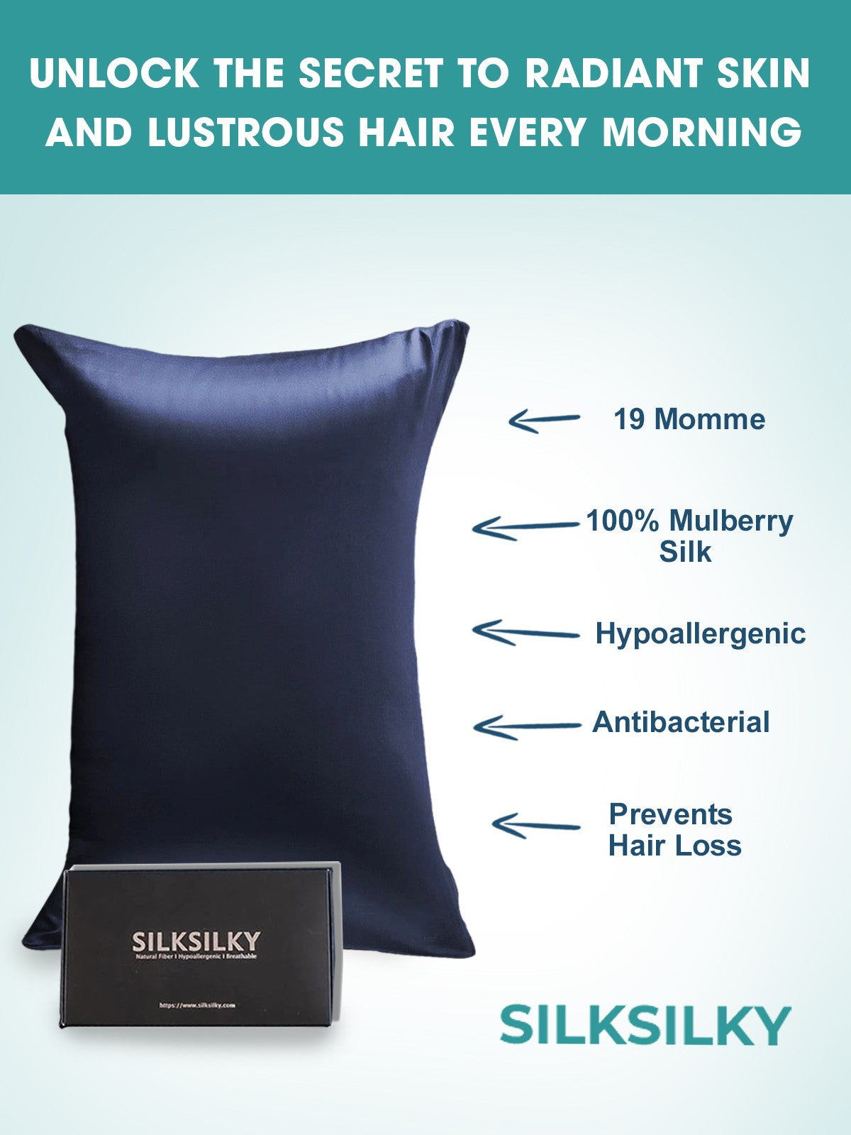 [Blu Scuro] SilkSilky-IT 19Momme Seta pura Pillowcase 002