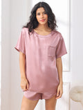 SilkSilky-IT Seta pura Maniche Corte Womens Pajamas MalvaPallido 001