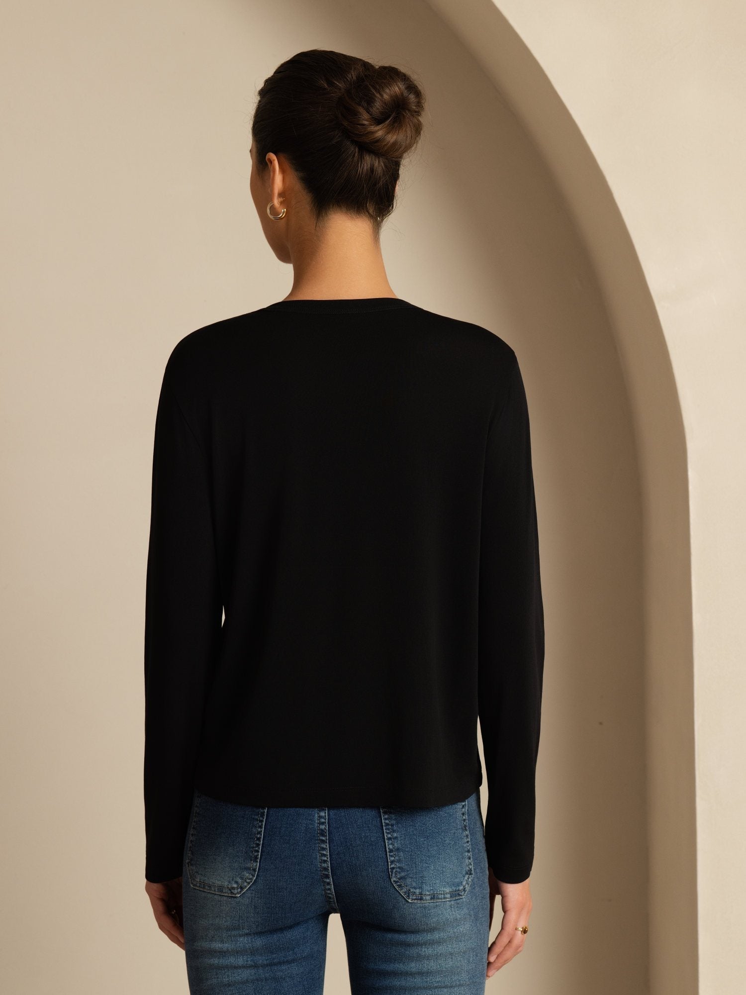 [Nero] SilkSilky-IT 19Momme Seta Manica lunga Scollo a V Cardigan Donna 002