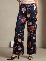 [Floreale Blu Navy] SilkSilky-IT 19Momme Seta Womens Pants 001