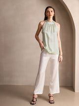 [Verde Chiaro] SilkSilky-IT Sleeveless Halter Magliette donna 005