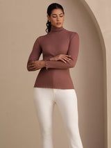 [Cameo Rose] SilkSilky-IT Long Sleeve Turtle Neck Magliette donna 005