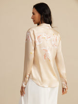[Champagne] SilkSilky-IT 19Momme Manica lunga Colletto con Revers Camicie da donna 002