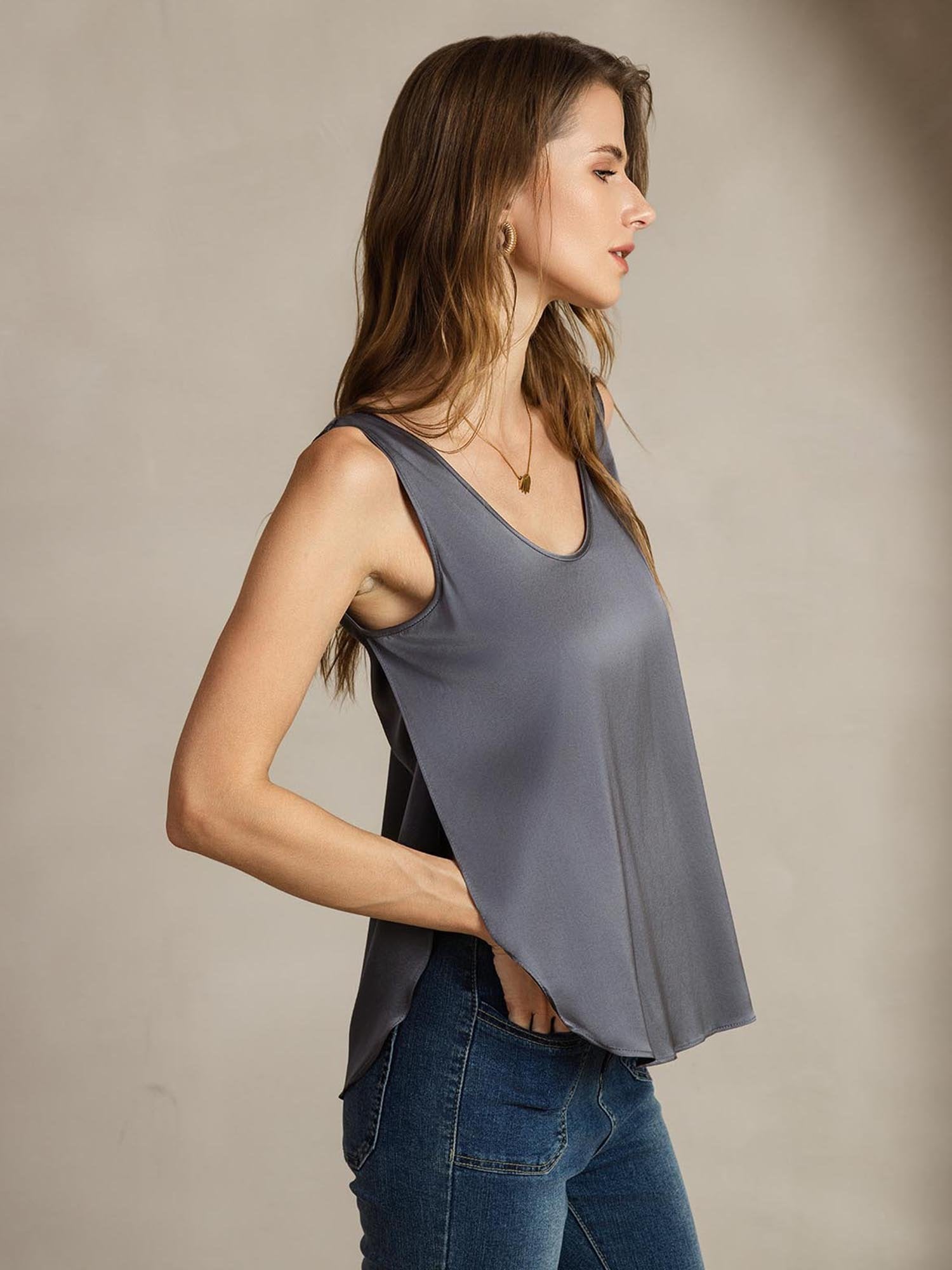 [GrigioScuro] SilkSilky-IT 19Momme Seta Womens T-Shirt 004