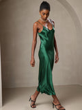 SilkSilky-IT Seta pura Senza maniche Dress Verde 006