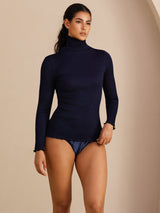 [Blu Scuro] SilkSilky-IT Long Sleeve Turtle Neck Magliette donna 004