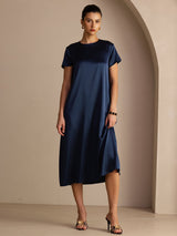 [Blu Scuro] SilkSilky-IT Short Sleeve Round Neck Vestiti da donna 003