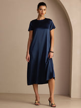 [Blu Scuro] SilkSilky-IT Short Sleeve Crew Neck Vestiti da donna 003