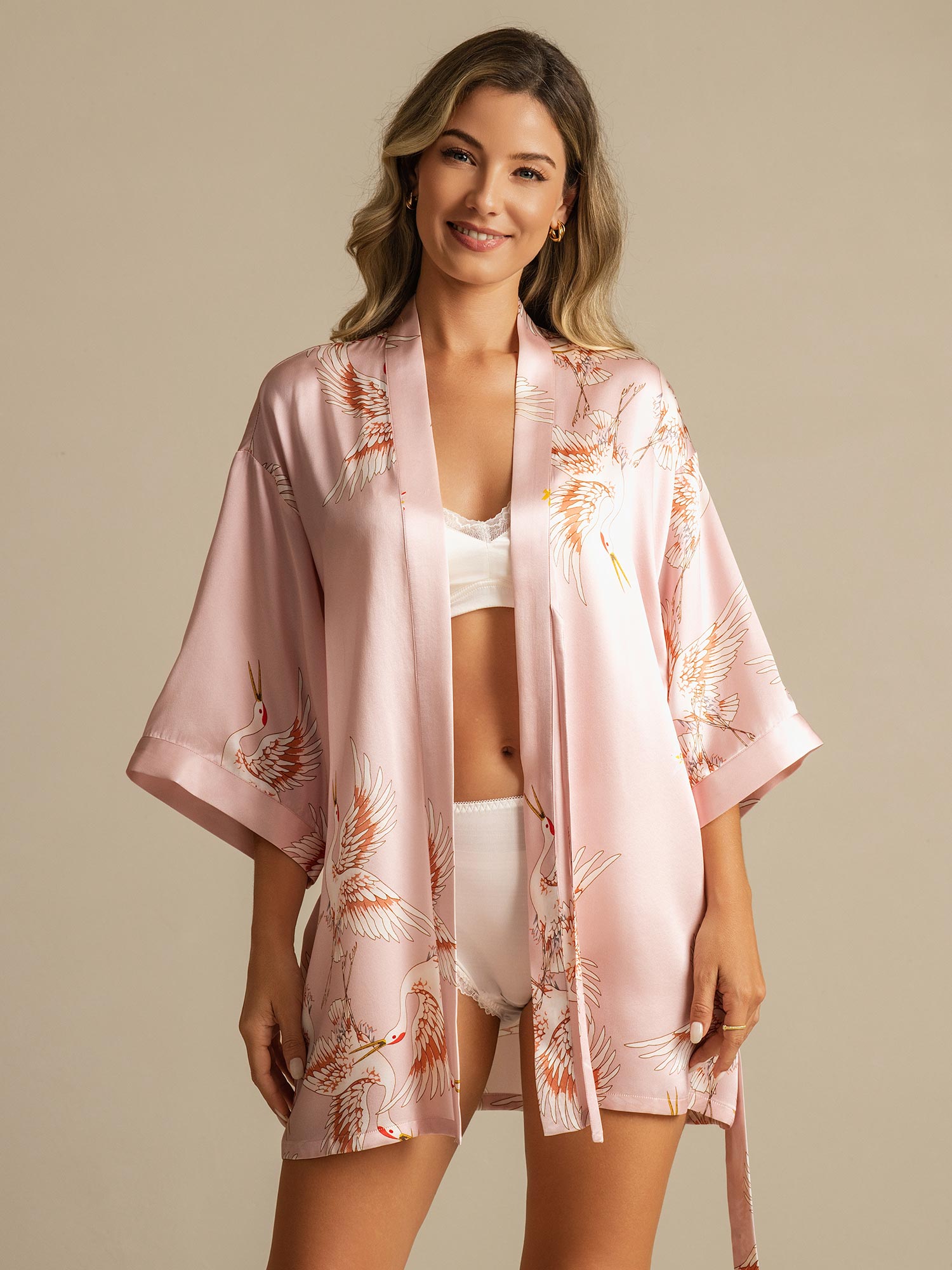 [Rosa] SilkSilky-IT Seta pura Scollo a V profondo Vestaglia da donna 001
