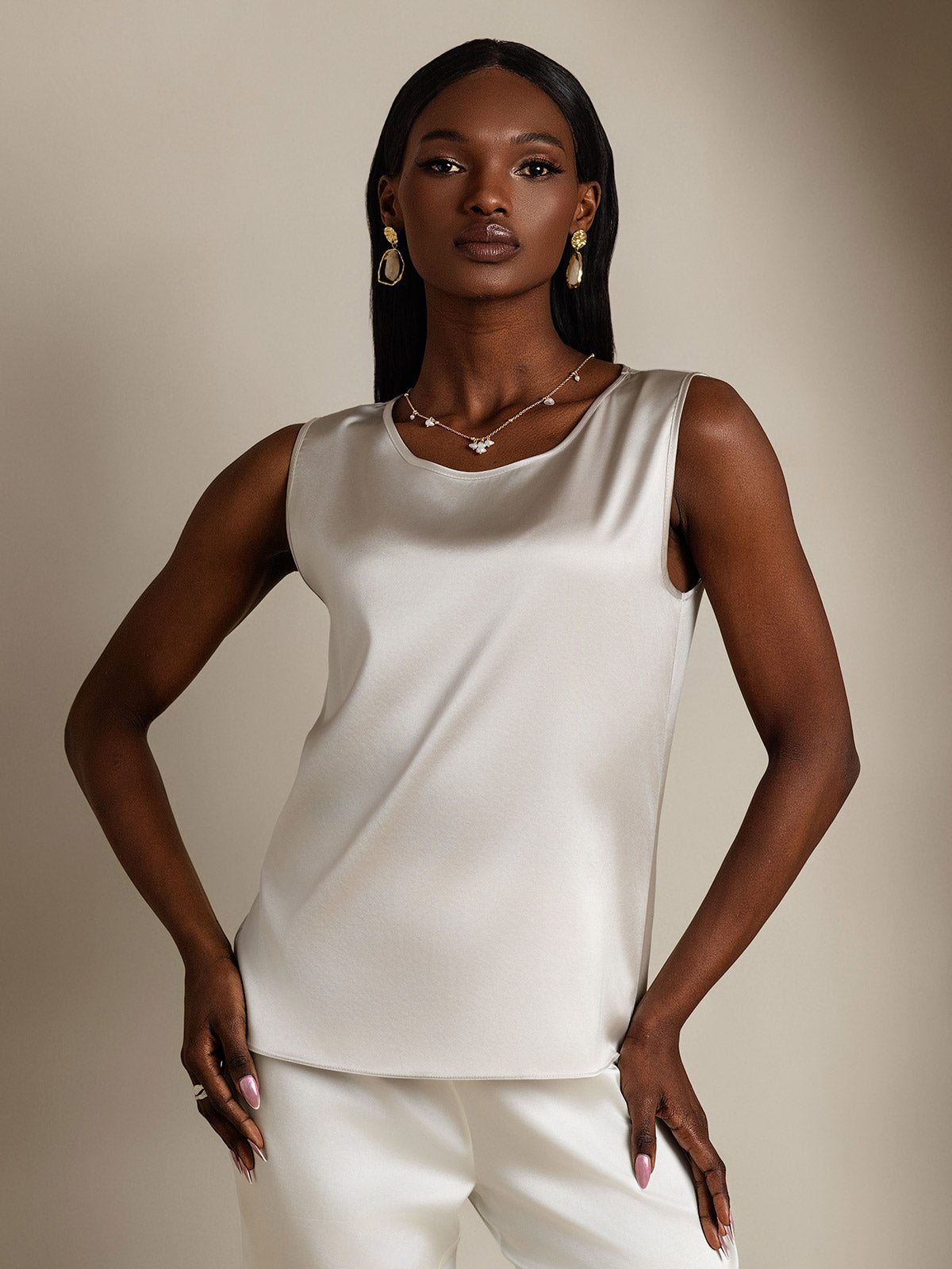 [Grigio Chiaro] SilkSilky-IT 19Momme Seta Camisoles 001