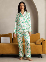 [Floreale Verde] SilkSilky-IT Seta pura Womens Pajamas 002,