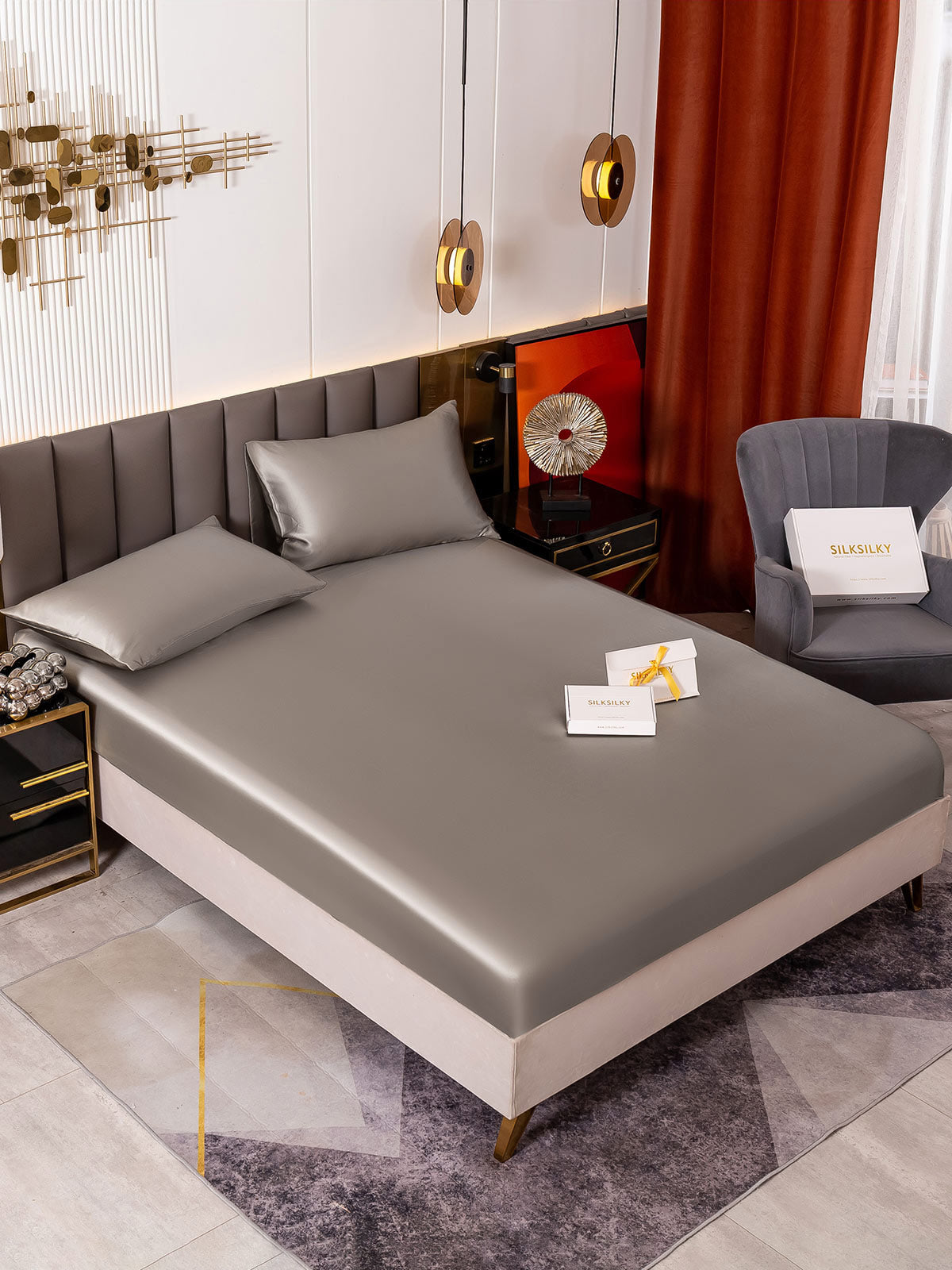 [Grigio] SilkSilky-IT 19Momme Seta pura Bedding Set 001