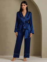 [Blu Scuro] SilkSilky-IT Long Sleeve Shawl Collar Pigiami da donna 001