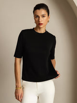 [Nero] SilkSilky-IT Half Sleeve Crew Neck Magliette donna 007