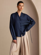 [Blu Scuro] SilkSilky-IT Long Sleeve Blouse 003
