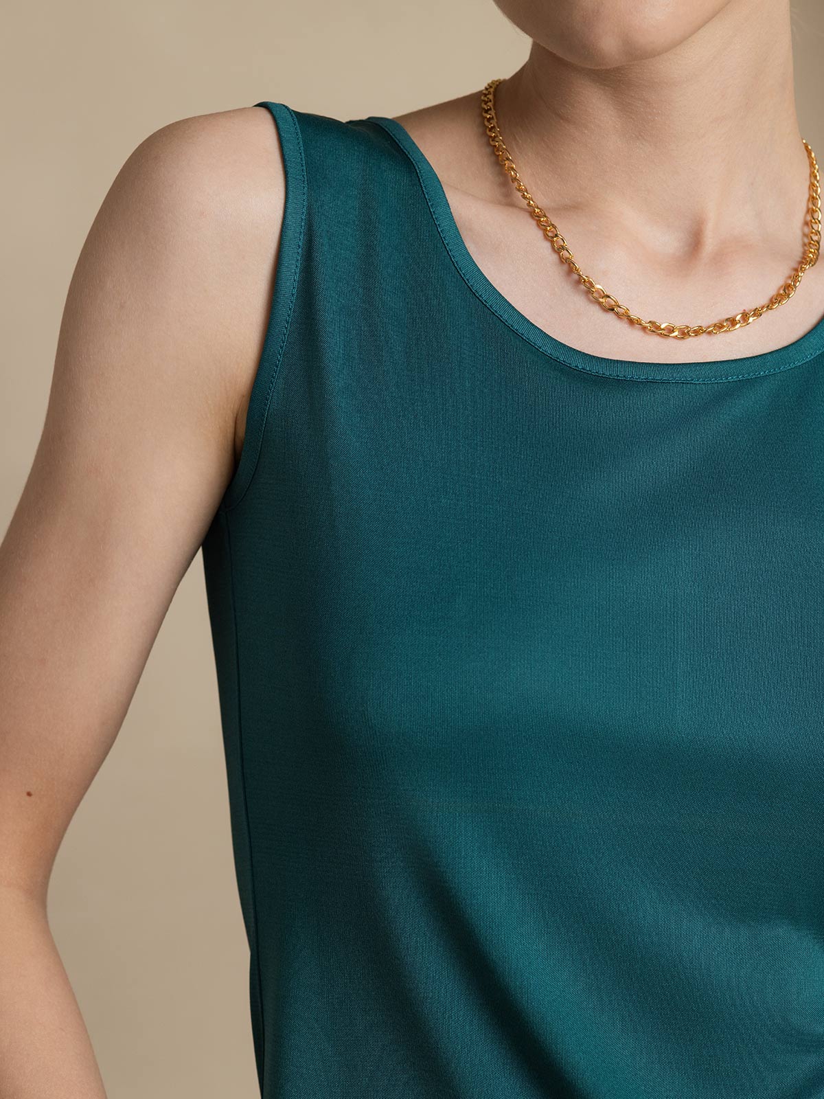 [Verde Scuro] SilkSilky-IT Maglia di seta Senza maniche Round Neck Magliette donna 007