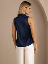 [Blu Scuro] SilkSilky-IT Sleeveless Tie Neck Cami 002