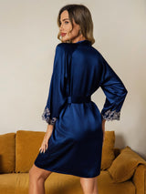 [Blu Scuro] SilkSilky-IT 3/4 Sleeve Vestaglia da donna 002