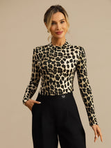 [Leopardo] SilkSilky-IT Manica lunga Collo a Lupetto Magliette donna 007