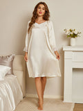 SilkSilky IT Seta pura Manica lunga Nightgown Bianco 004