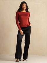[Mattone Cotto] SilkSilky-IT Long Sleeve Crew Neck Magliette donna 008