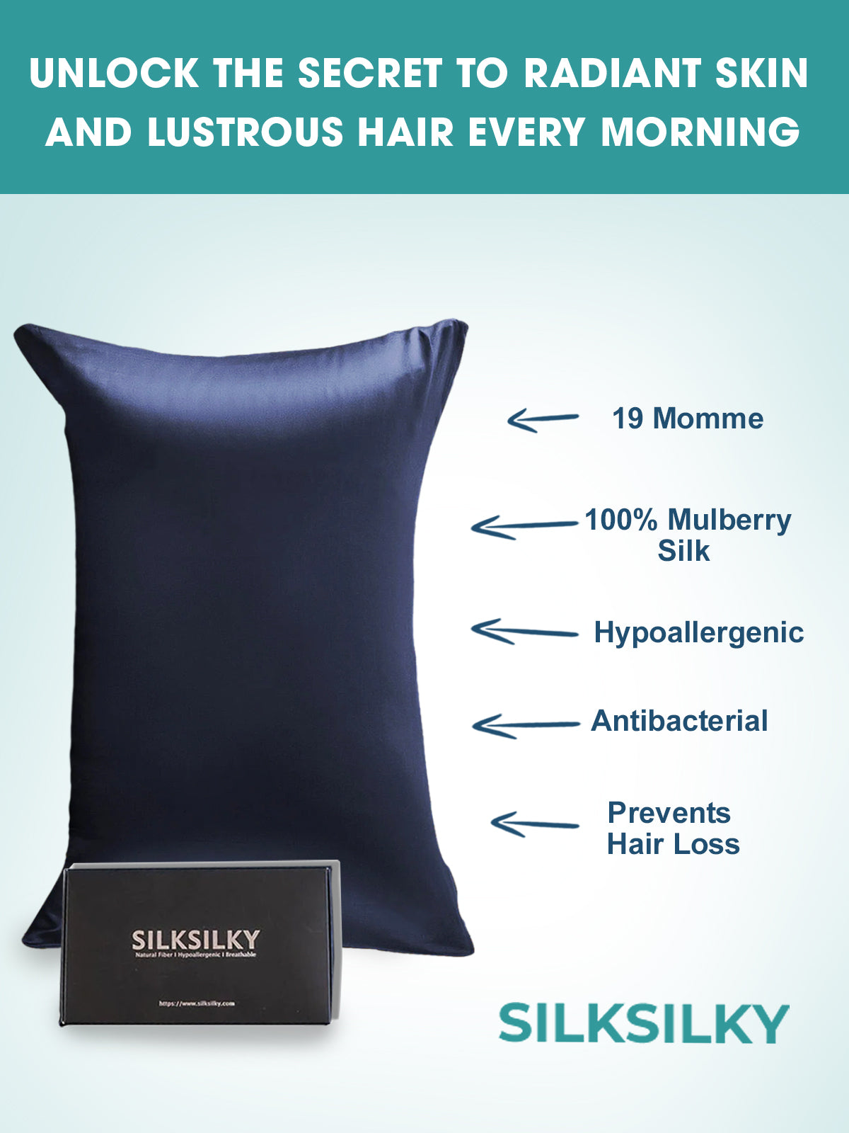 [Blu Scuro] SilkSilky-IT 19Momme Seta pura Pillowcase 003