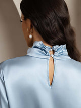 [Blu Grigiastro] SilkSilky-IT 19Momme Seta Womens Shirt 005
