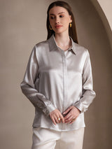 [Grigio Chiaro] SilkSilky-IT Long Sleeve Lapel Collar Camicie da donna 004