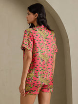 [Serval Corallo] SilkSilky-IT Short Sleeve Notch Collar Pigiami da donna 002