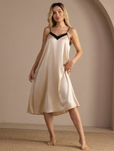 [Beige Riso] SilkSilky-IT V Neck Camicia da notte 004