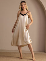 [Beige Riso] SilkSilky-IT V Neck Camicia da notte 004