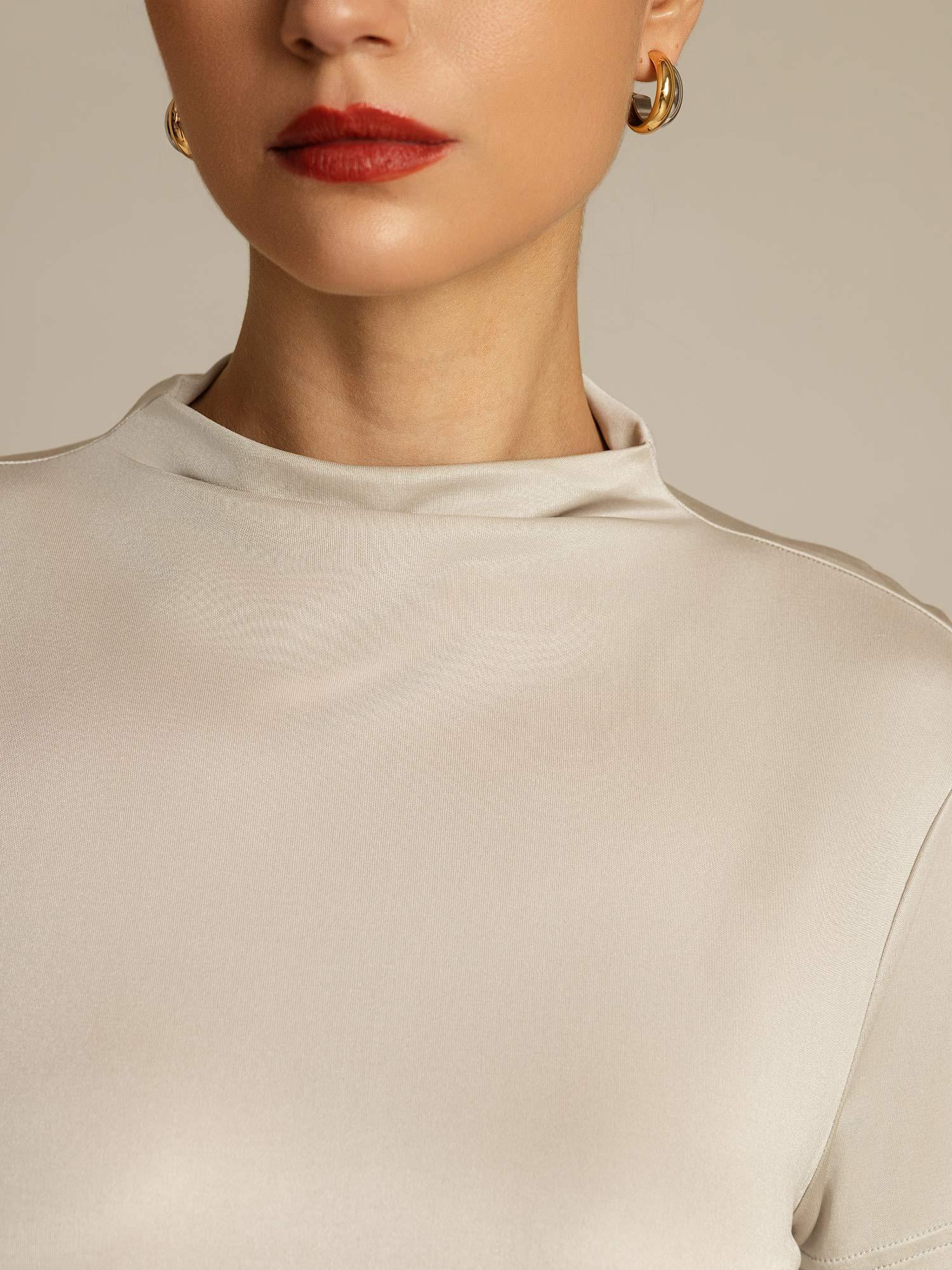 [Grigio] SilkSilky-IT Seta pura Colletto risvolto Magliette donna 004